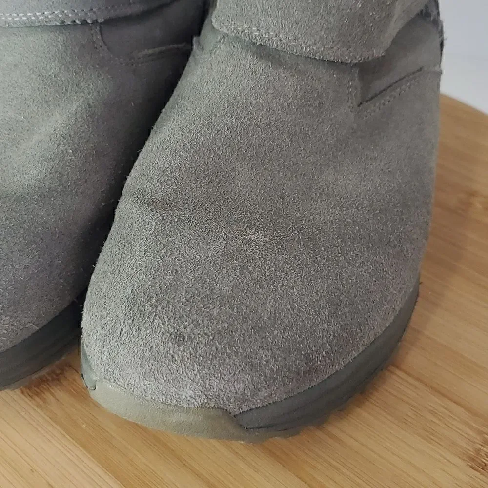 Skechers Women's Shape Ups Gray Leather Suede Bollard Wedge Toning Boots Sz 9